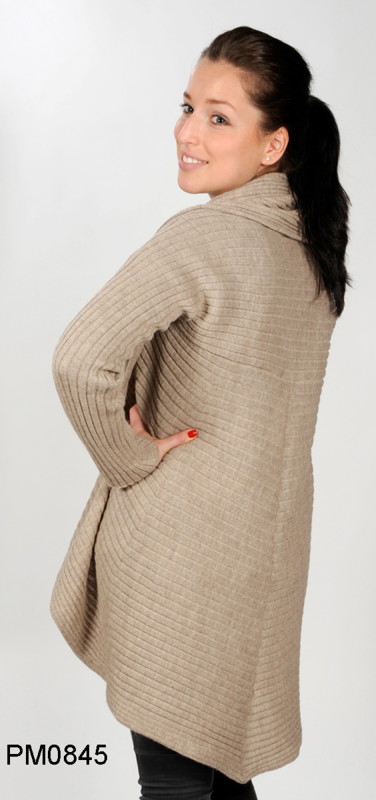 back, Rib-Knit Alpaca Coat with Scarf-Collar Manhattan